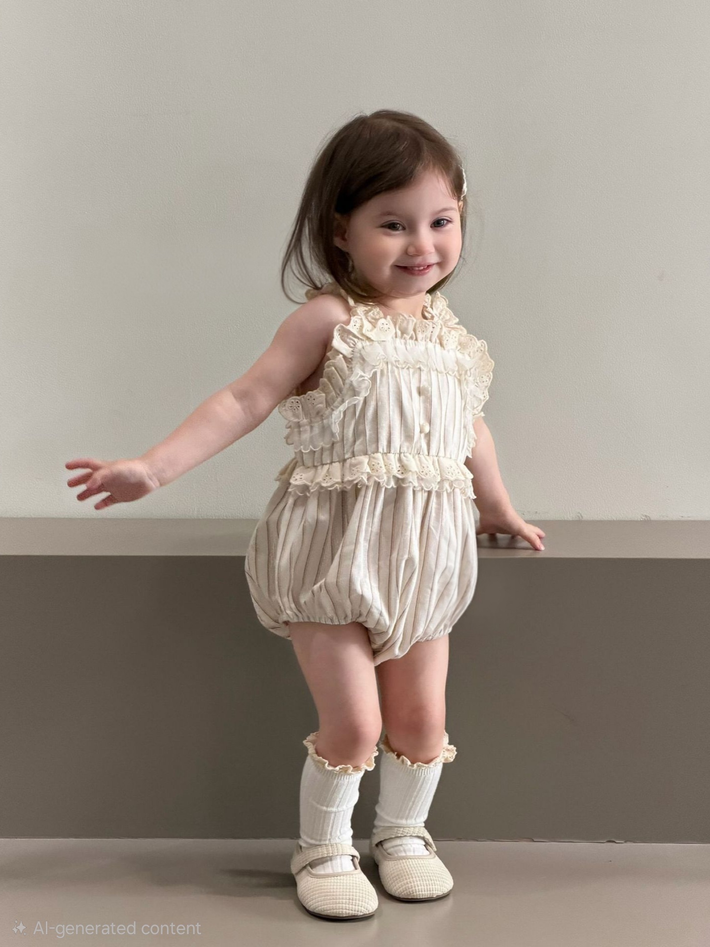 Ticking Stripe Eyelet Bubble Romper