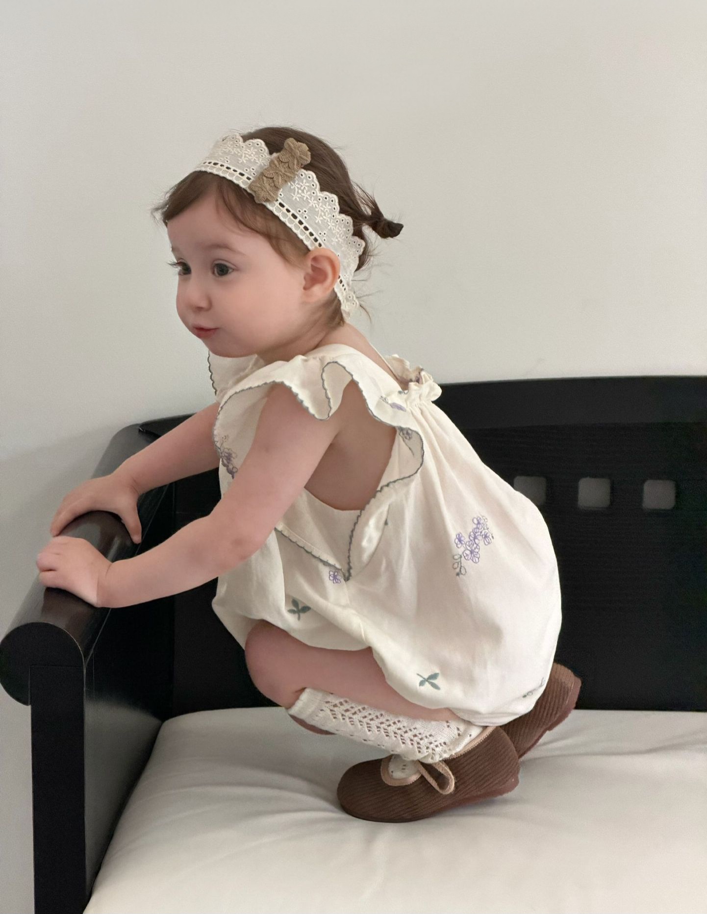 Violet Embroidery Flutter Romper