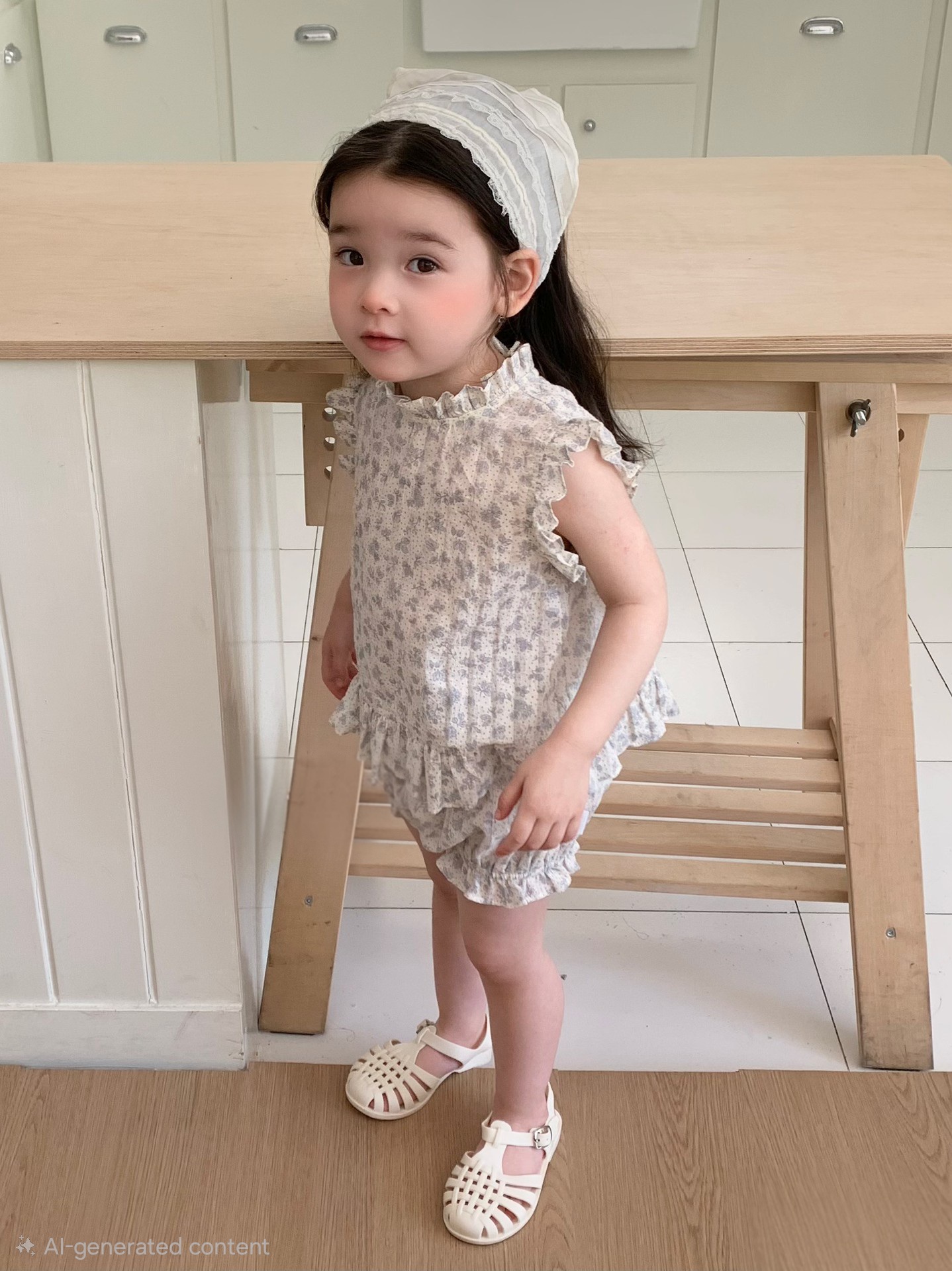 Floral Gauze Ruffle Top & Bloomer Set