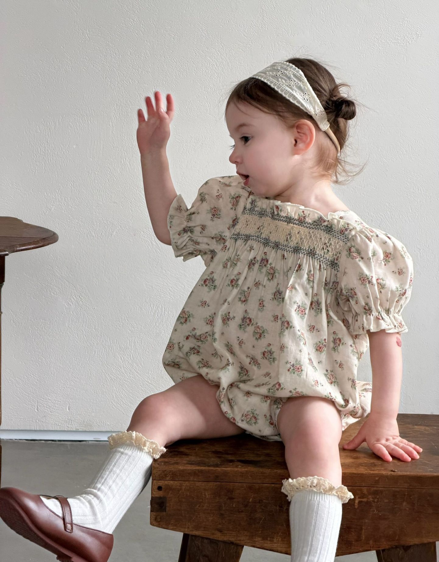 Rosette Smocked Floral Bubble Romper