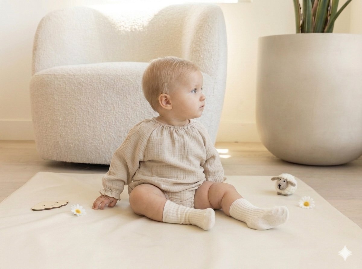 Gathered Muslin Long-Sleeve Romper